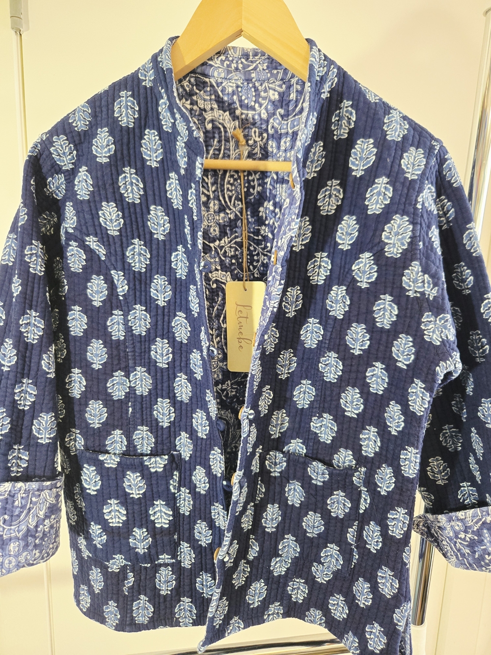 Indigo Blue Cotton Quilted Kantha Reversible Jacket